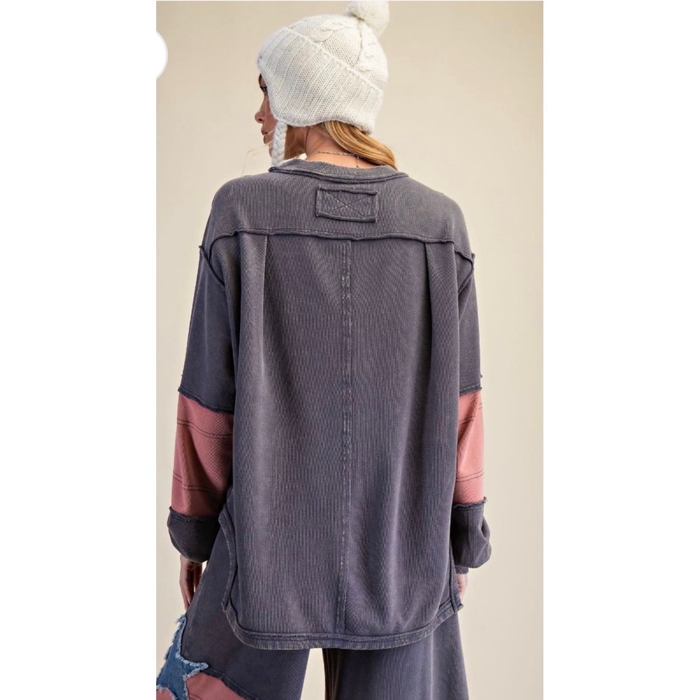 Easel Star Patchwork Grey Pullover Sweater Boho C… - image 2